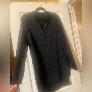 Black satin oversized high low top with zipper